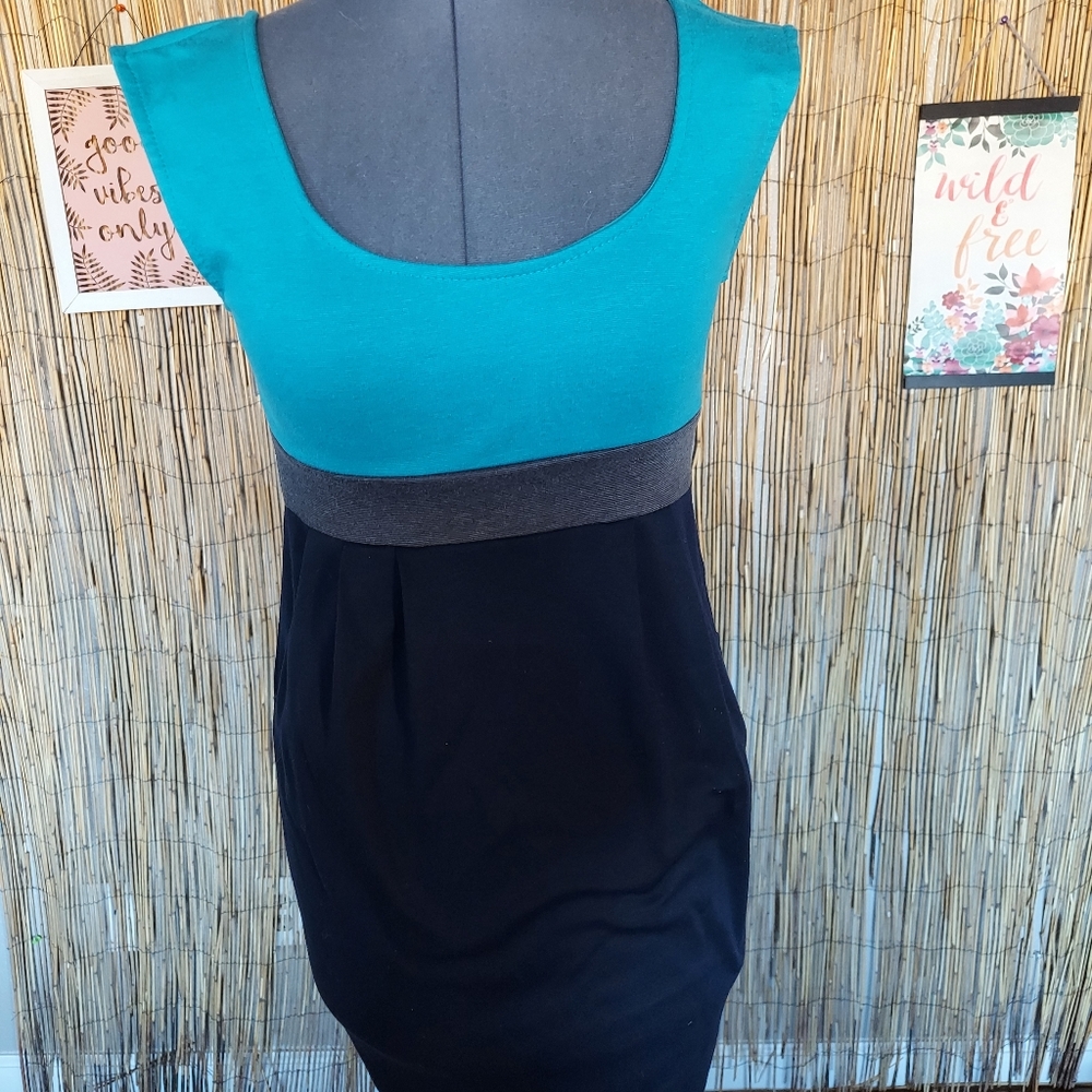 Teah and black wiggle dress